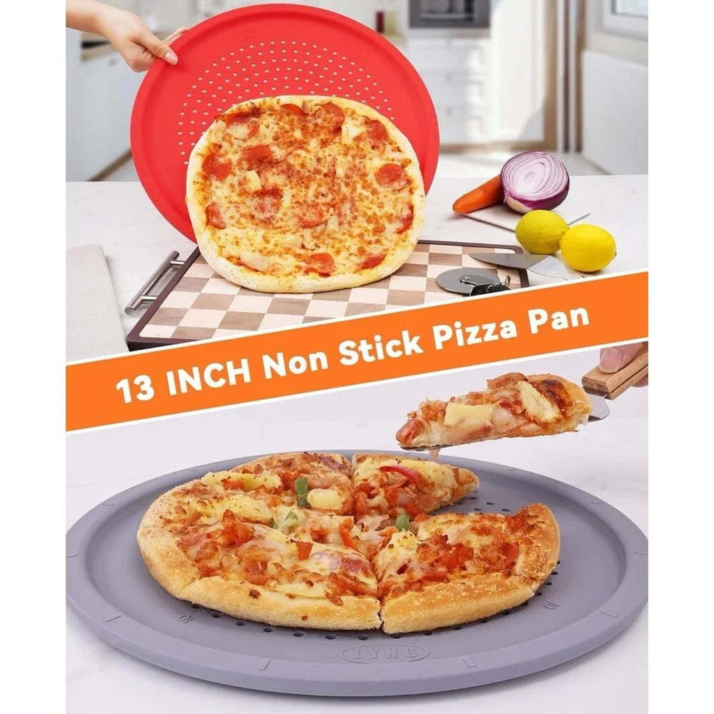 LYNG Pizza Pans 13 Inch, 2 Pack Silicone Nonstick Pizza Tray For Oven, Pizza